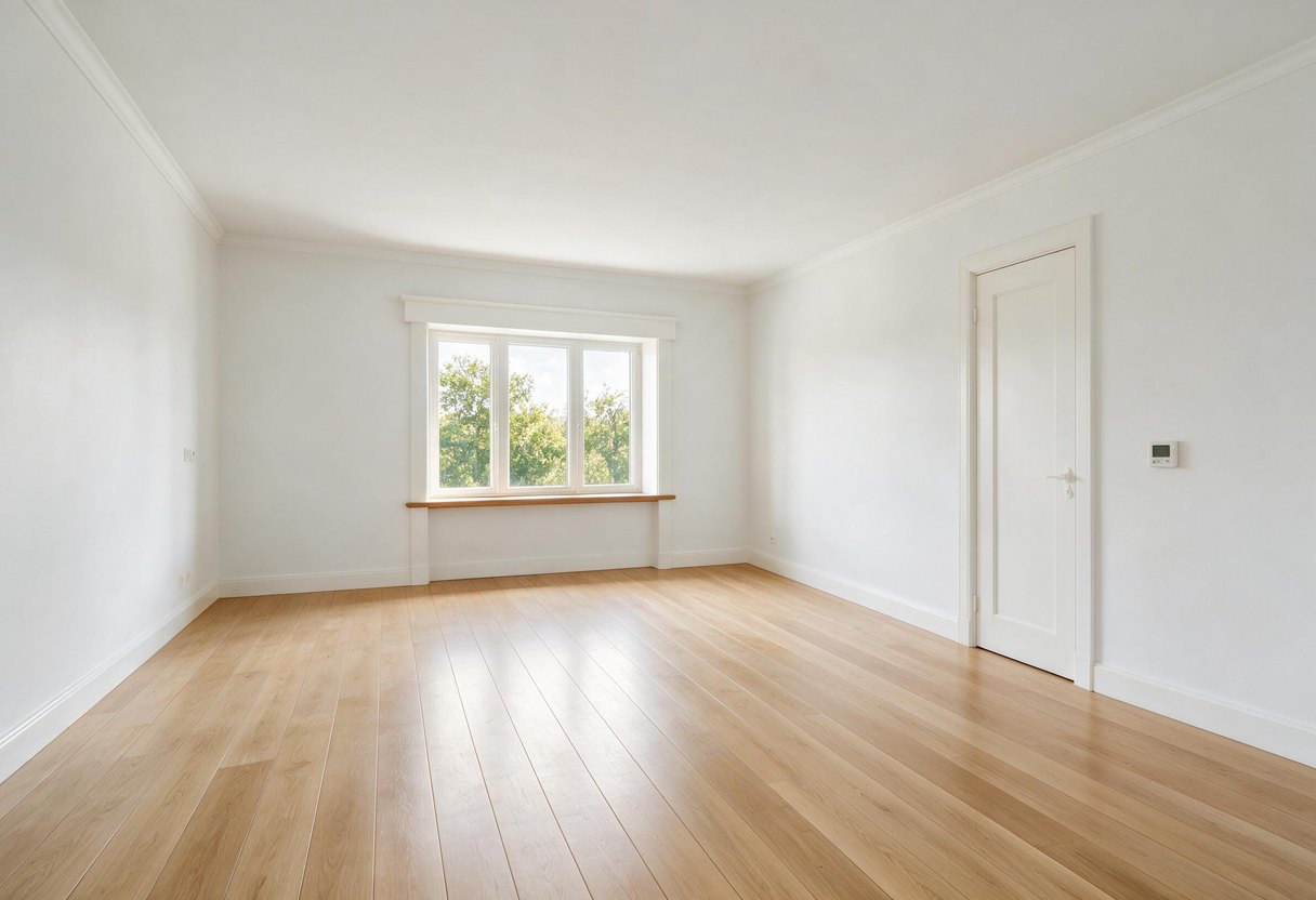 The same living room with all furniture and clutter removed by AI